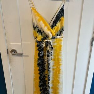 Ces Femme Yellow and Black Tie-Dye Midi Dress